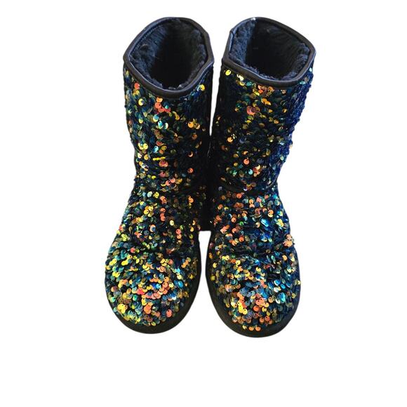 UGG Australia Classic Stellar Sequin Black Wool Boot Shoe Size 7 - Picture 1 of 8